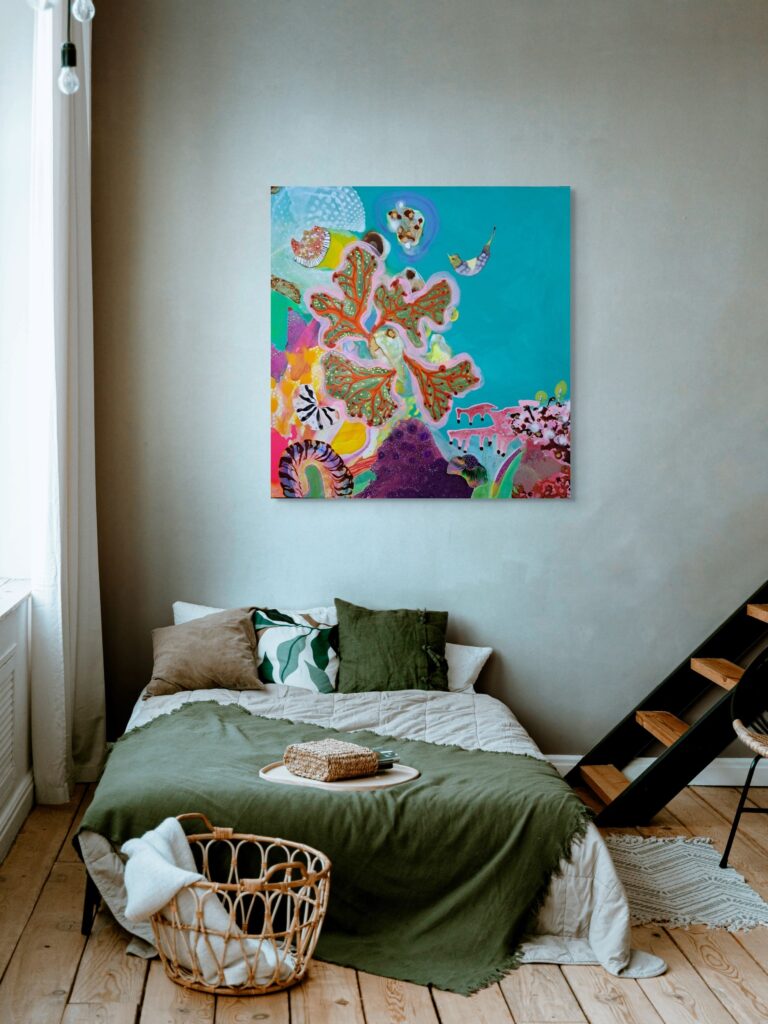 colorful painting bedroom abstract art interior design