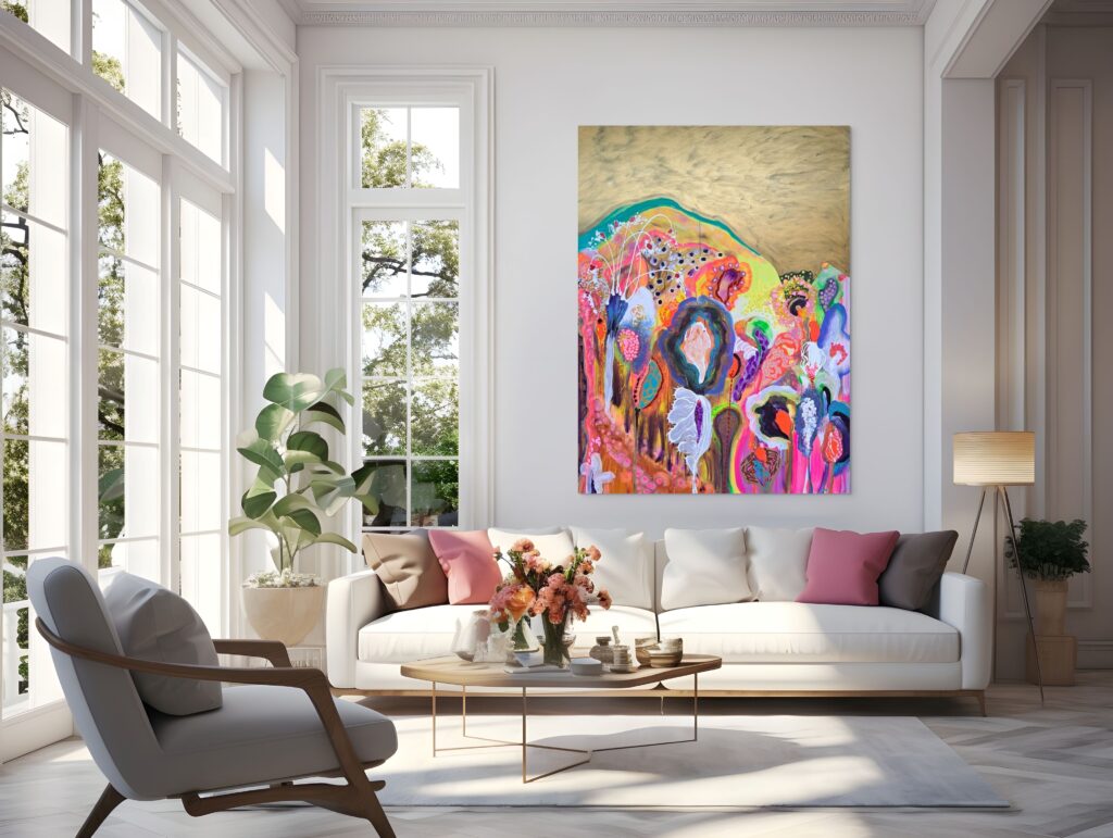 big colorful painting art livingroom interior design